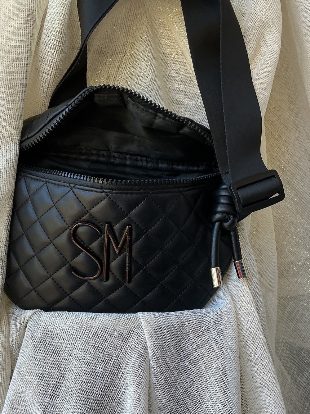 Steve Madden Black Quilted Crossbody Belt Bag